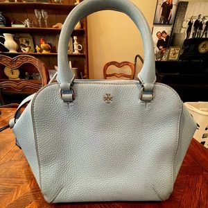 Tory Burch Robinson Pebbled Mini Satcel in Riviera Blue